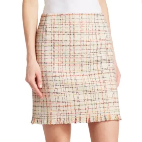 Akris Punto Cream Multi Cotton Blend Fringe Hem Tweed Mini...